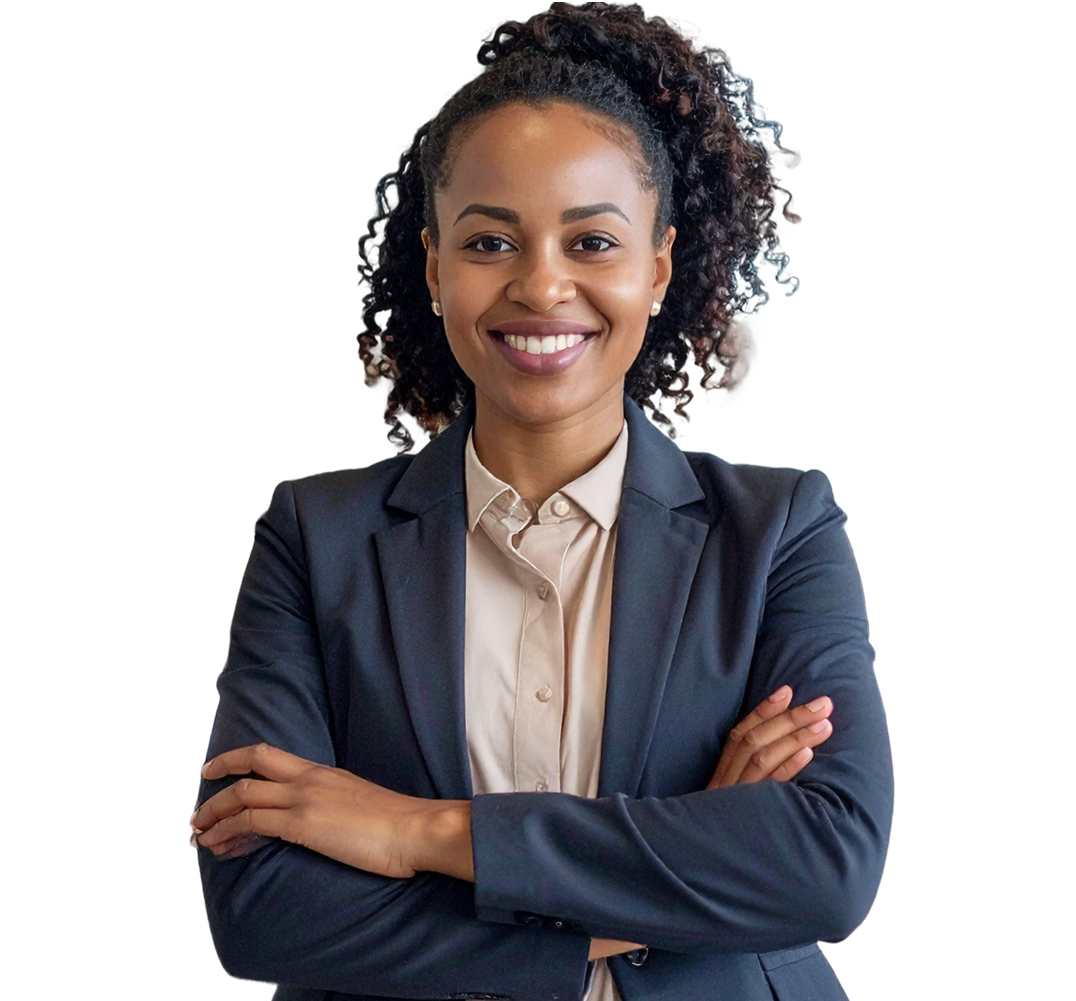 Smiling woman in business attire representing BDC AI